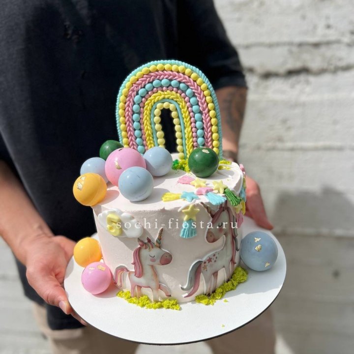 Торт "Радуга с единорогом" с доставкой в Новосибирске