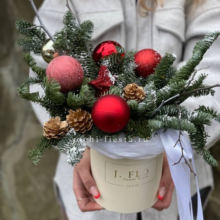 Новогодняя композиция в коробке ред в Новосибирске