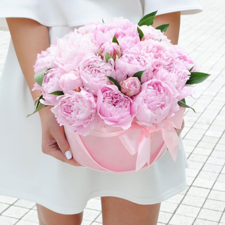 Пионы в шляпной коробке в Новосибирске