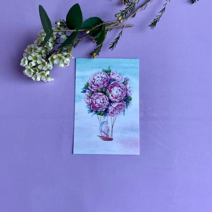 Открытка к букету "Пион" в Новосибирске