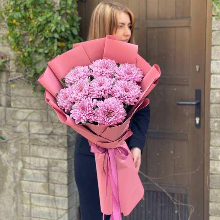 Букет хризантем розовый в Новосибирске