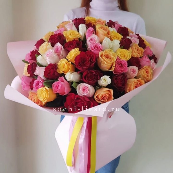 101 роза Кенийский микс "Нежность" в Новосибирске